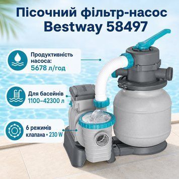 Пісочний фільтр-насос Bestway Flowclear 5678 л/год 230W для басейнів 1100&ndash;42300 л із завантаженням піску 9 кг, підключенням &Oslash;38 мм ol745-JO фото