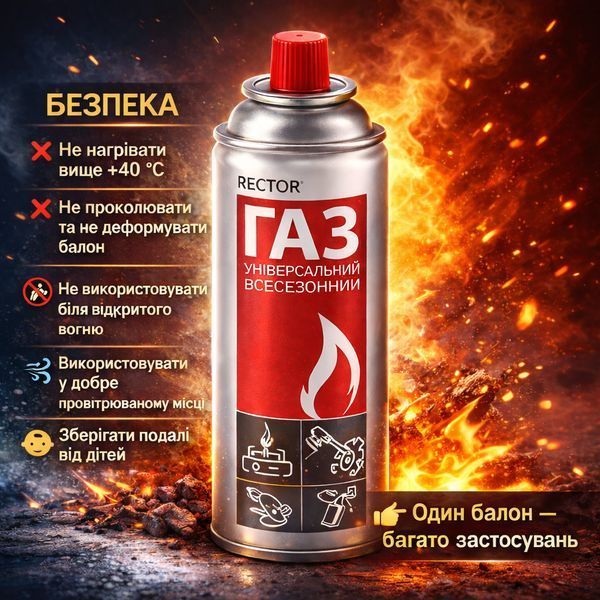 Газові балони Rector 220 г 20 штук газовий картридж газ балончик для плиток пальників грилю походів кемпінгу trend106 фото