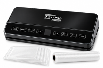 Вакуумний пакувальник ZEPLINE ZP-00373 200 Вт з LED-підсвічуванням і рулоном пакетів, вакууматор для сухих і вологих продуктів trend944 фото