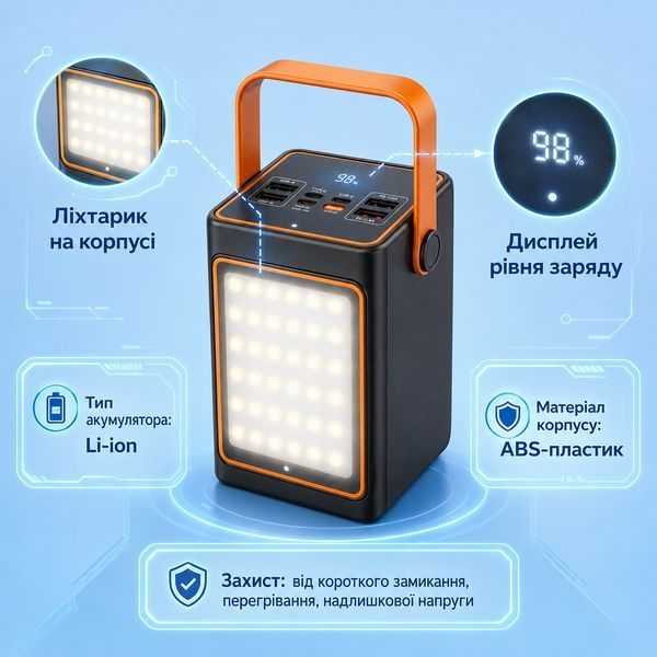 Павербанк Power Bank 100000 mAh 22.5W чорний - зовнішній акумулятор Fast Charge PD QC 3.0 з дисплеєм, USB і Type-C nt899 фото
