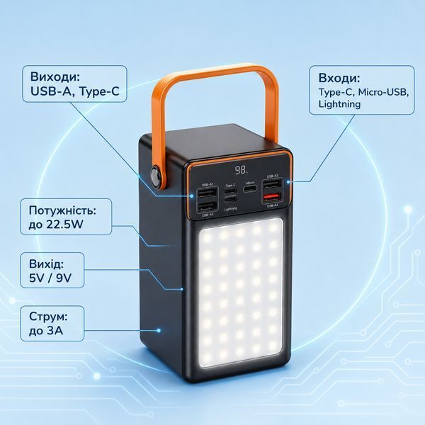 Павербанк Power Bank 100000 mAh 22.5W чорний - зовнішній акумулятор Fast Charge PD QC 3.0 з дисплеєм, USB і Type-C nt899 фото