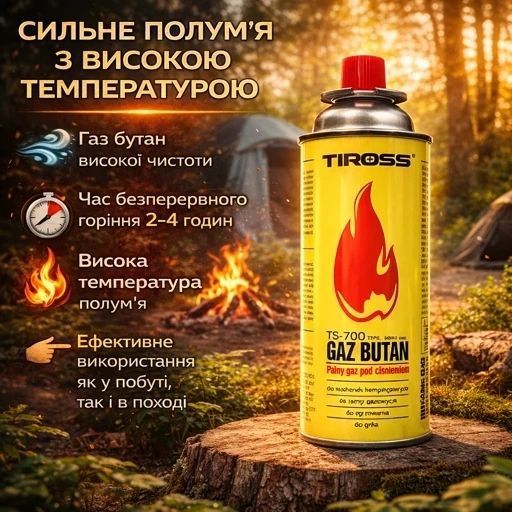Газовий балон Tiross 400 мл 4 шт газові картриджі газ балончик для портативних плит, пальників, грилю, туристичного обладнання trend194 фото