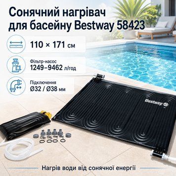 Сонячний нагрівач для басейну Bestway Flow Clear 110&times;171 см чорний ПВХ-килимок для підігріву води від фільтр-насоса &Oslash;32/&Oslash;38 мм ol739-JO фото