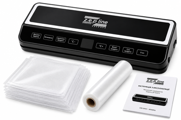 Вакуумний пакувальник ZEPLINE ZP-00374 200 Вт з LED-підсвічуванням і рулоном пакетів, вакууматор для сухих, вологих і сипучих продуктів trend947 фото