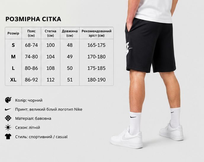 Шорти Nike Big Logo чорні чоловічі - спортивні бавовняні шорти Nike з великим білим логотипом, розмір L nt734-L фото