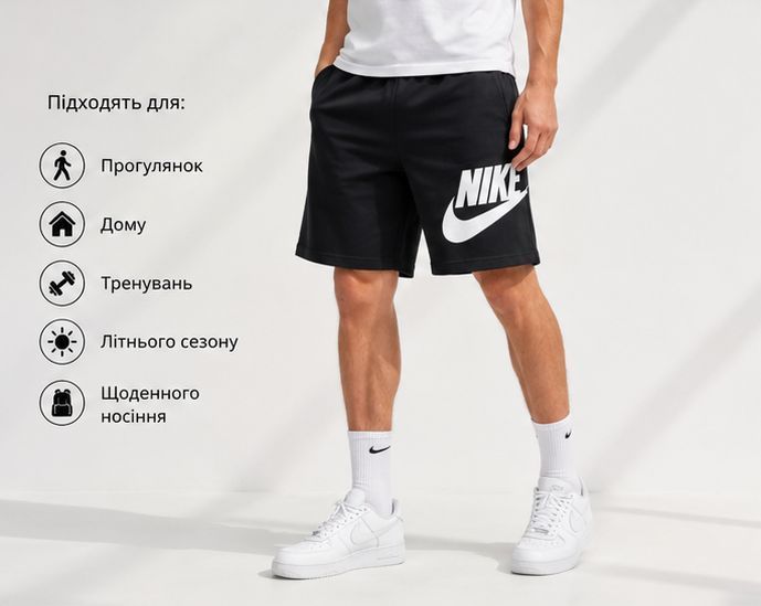 Шорти Nike Big Logo чорні чоловічі - спортивні бавовняні шорти Nike з великим білим логотипом, розмір L nt734-L фото