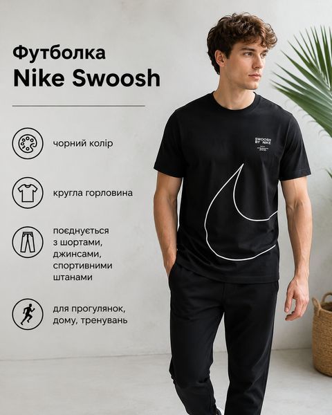 Чоловіча футболка Nike Swoosh чорна - літня бавовняна футболка Nike 100% бавовна, розмір L nt752-L фото